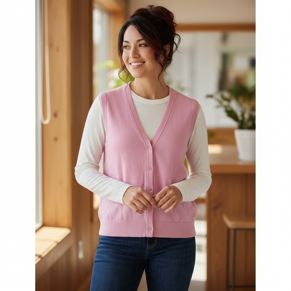 J.Crew Women Button-Front Sweater-Vest Fresh Rose Pink Cotton M CB527 Preppy